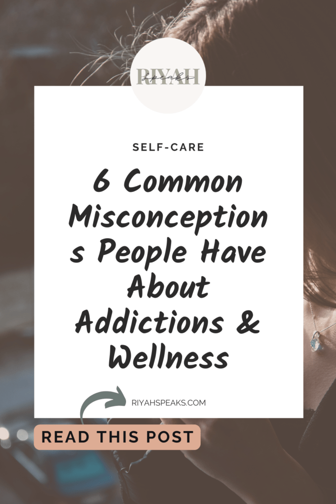 Person Holding Sachets of Drugs with a white rectangle box and black bold overlay text that says 6 Common Misconceptions People Have About Addictions & Wellness
