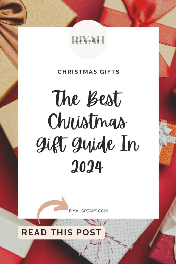an Array of Christmas gift boxes. Photo by George Dolgikh. There is a white rectangle box with black letters that say The best Christmas Gifts To Buy. This image is intended to be pinned on pinterest.