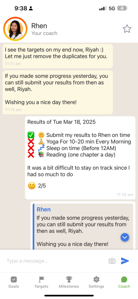 A screenshot showing someone using the GoalsWon app to help them improve productivity